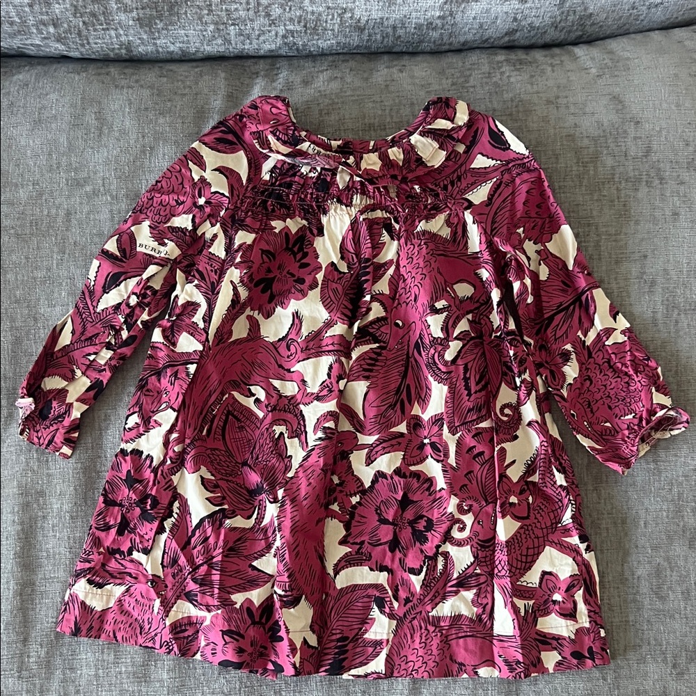 NEW BURBERRY PINK AND CREAM FLORAL DRESS 100% COTTON, SIZE 24 MONTHS